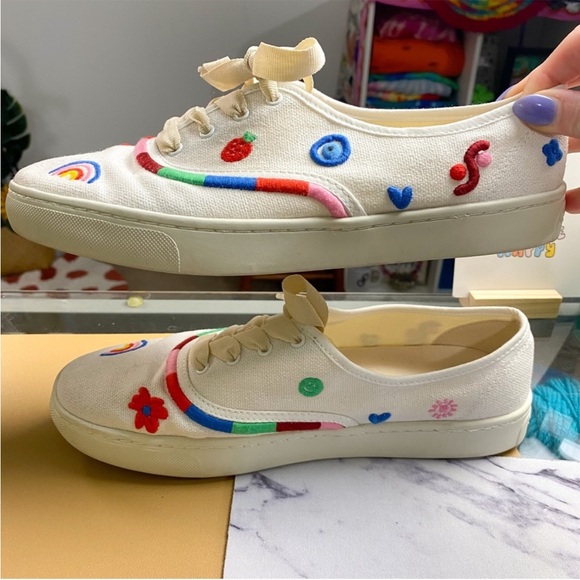 Soludos Marin Embroidered Rainbow White Sneakers Size 9 - Picture 5 of 10